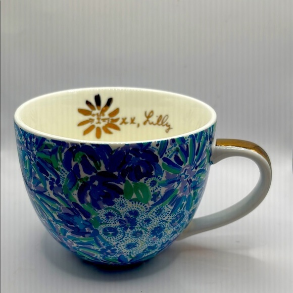 Lilly Pulitzer  Coffee Mug Cup Gold Trim Blue Purple & White Large 12 oz. - Picture 3 of 8